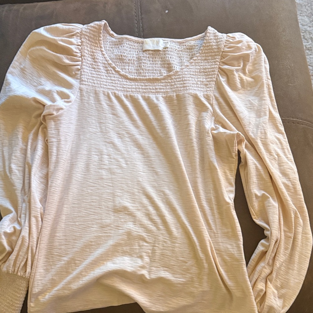 Nation LTD Puff Sleeve Smocked Yoke Top in Blush
